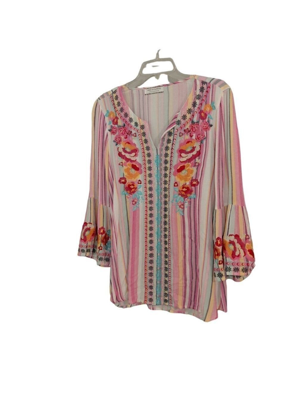 Boho Embroidered Floral Bell Sleeves Blouse Medium Spring Festival - Picture 2 of 9